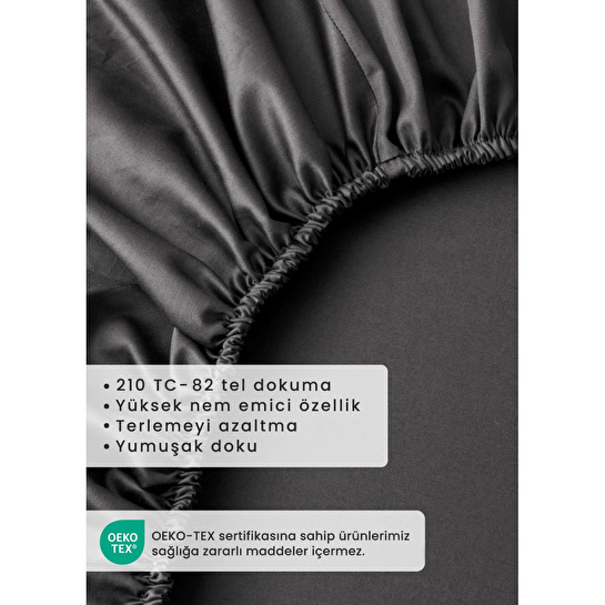 Bella Maison %100 Pamuk Saten Supreme Basic Tek Kişilik Lastikli Çarşaf Antrasit (100x200x35 Cm) Antrasit