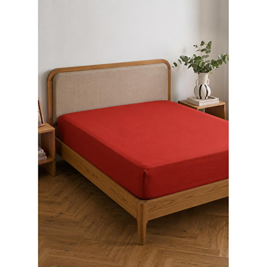Bella Maison %100 Pamuk Saten Supreme Basic Çift Kişilik Lastikli Çarşaf Bordo (160x200x35 Cm) Bordo