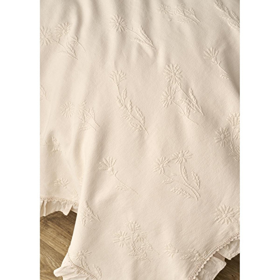 Bella Maison %100 Pamuk Daisy Jakarlı Çift Kişilik Yatak Örtüsü Seti Bej (240x260 Cm) Bej