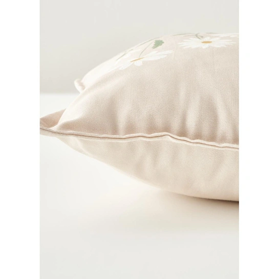 Bella Maison Daisy Volanlı Kenar Nakışlı Dekoratif Yastık Kılıfı Bej (35x50 Cm) Bej