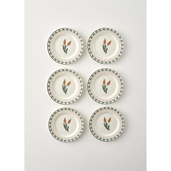 Bella Maison Tulip Porselen 6'lı Pasta Tabağı Seti (21 Cm) Çok Renkli