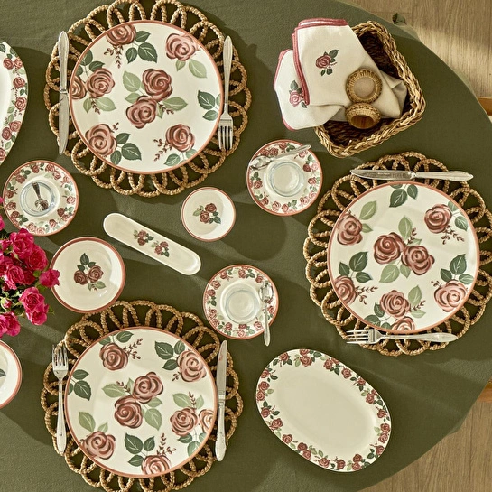 Bella Maison Rose Porselen 26 Parça 6 Kişilik Kahvaltı Takımı Çok Renkli