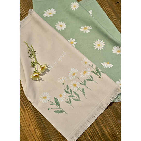 Bella Maison Daisy 2'li Kurulama Bezi Bej-yeşil (40x50 Cm) Bej-yeşil