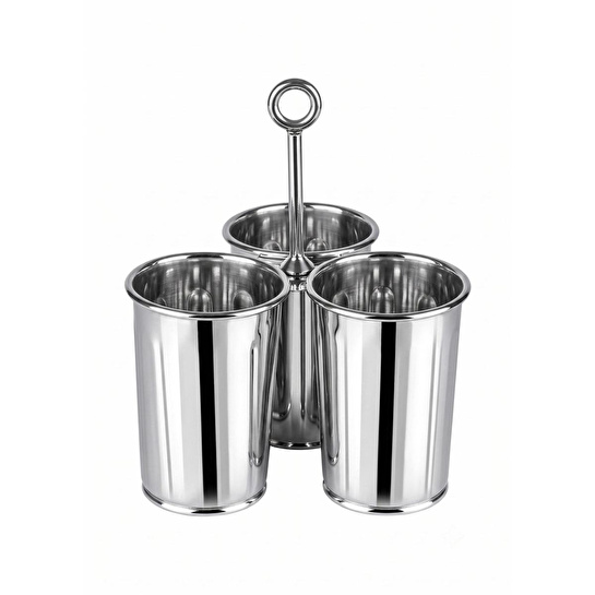 The Mia Krom 3 Bölmeli Kulplu Galvaniz Sunumluk 25 Cm
