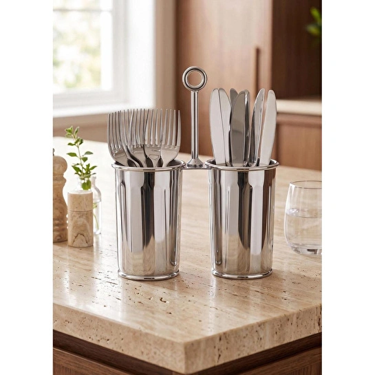 The Mia Krom Çift Bölmeli Kulplu Galvaniz Sunumluk 25 Cm