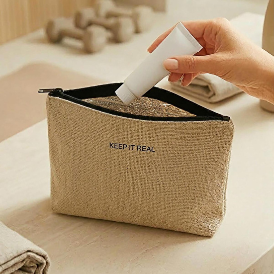 Ocean Home Textile 2'li Termal Astarlı Su İtici Leke Tutmaz Jüt Keten Makyaj İlaç Çantası Seti 19 X 13 X 7 / 25 X 15 X 12.5 Cm
