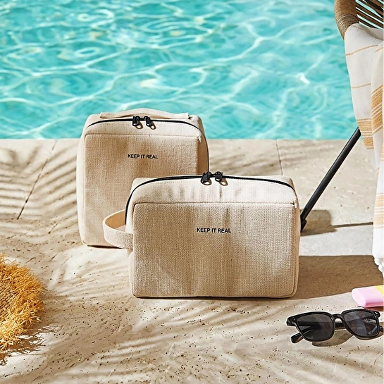 Ocean Home Textile 2'li Termal Astarlı Su İtici Leke Tutmaz Jüt Keten Makyaj İlaç Çantası Seti 25 X 15 X 12.5 / 20 X 21 X 11 Cm