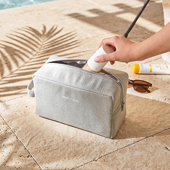 Ocean Home Textile 2'li Termal Astarlı Su İtici Leke Tutmaz Gri Renk Jüt Keten Makyaj İlaç Çantası Seti 25 X 15 X 12.5 / 20 X 21 X
