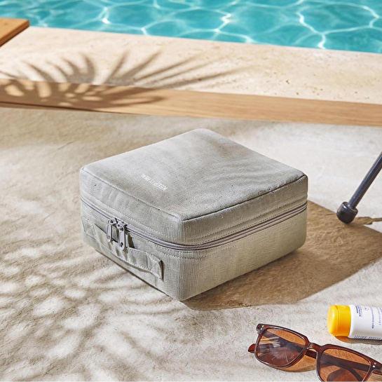 Ocean Home Textile 2'li Termal Astarlı Su İtici Leke Tutmaz Gri Renk Jüt Keten Makyaj İlaç Çantası Seti 19 X 13 X 7 / 20 X 21 X 11