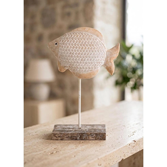 The Mia Retro Marin Hasır Desenli Balık Obje 35 Cm