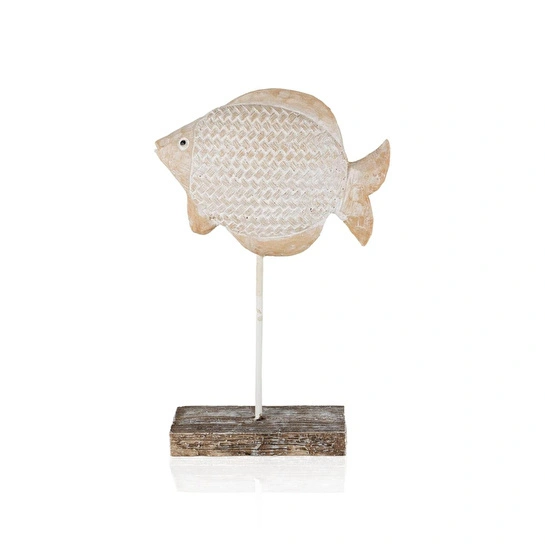 The Mia Retro Marin Hasır Desenli Balık Obje 35 Cm
