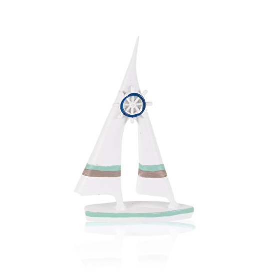 The Mia Retro Marin Çift Yelkenli Mavi Dümenli Biblo 19 Cm