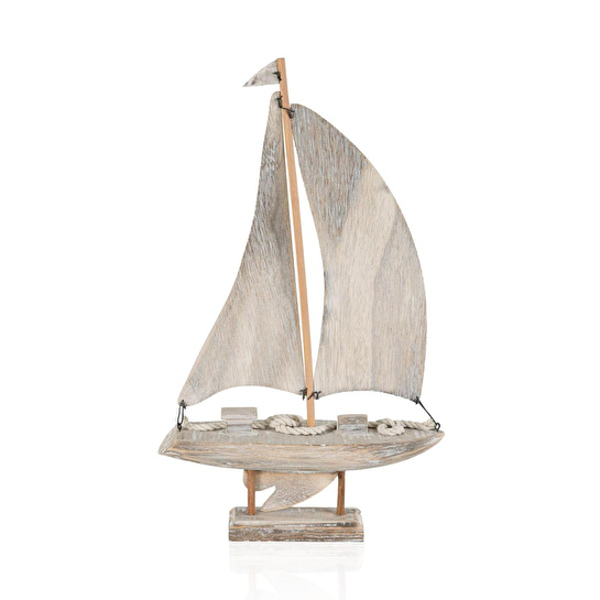 The Mia Retro Marin Ahşap Yelkenli Tekne Biblo 43 Cm