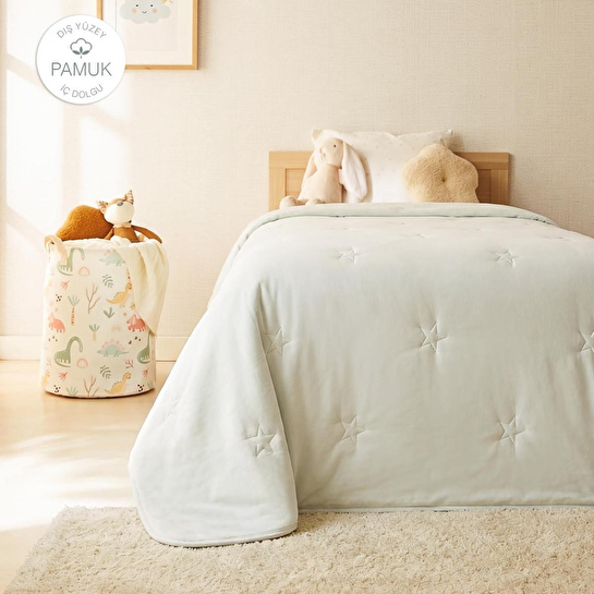 Ocean Home Textile %100 Pamuk Penye Mavi Yıldız Nakışlı Çocuk Tek Kişilik Çok Amaçlı Örtü 155 X 215 Cm