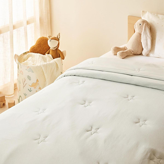 Ocean Home Textile %100 Pamuk Penye Mavi Yıldız Nakışlı Çocuk Tek Kişilik Çok Amaçlı Örtü 155 X 215 Cm