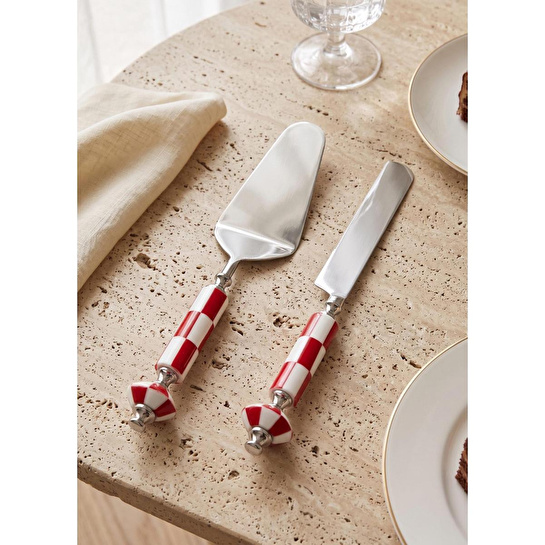 The Mia Gingham Pasta Servis Takımı Kırmızı Beyaz 2 Parça