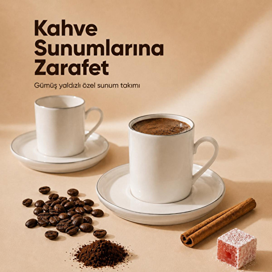 Vienev Porselen 6 Kişilik Kahve Fincan Takımı 12 Parça Sade Kahve Seti