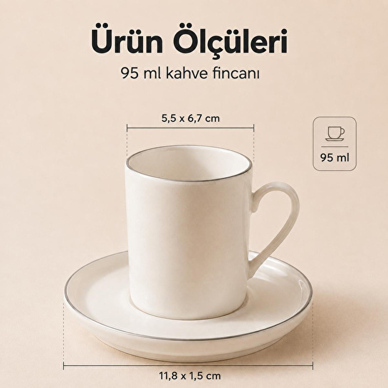 Vienev Porselen 6 Kişilik Kahve Fincan Takımı 12 Parça Sade Kahve Seti