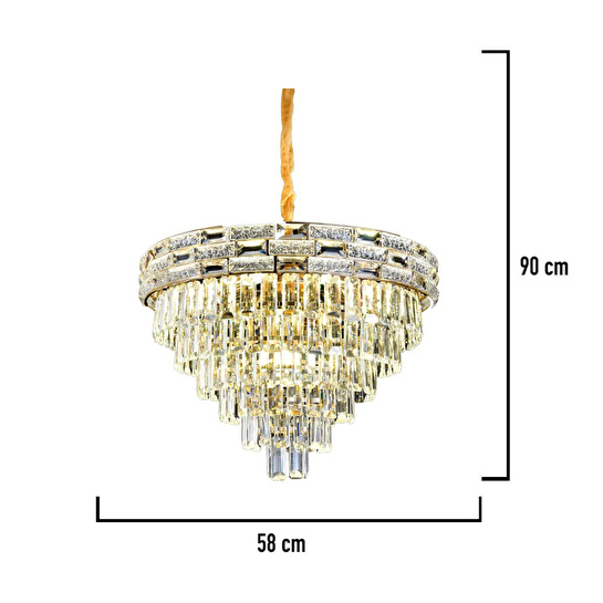 Apliqa Dolares 60'lık Gold 40 Watt Kristal Taşlı Oturma Odası, Modern Salon Avize