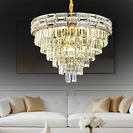 Apliqa Dolares 60'lık Gold 40 Watt Kristal Taşlı Oturma Odası, Modern Salon Avize