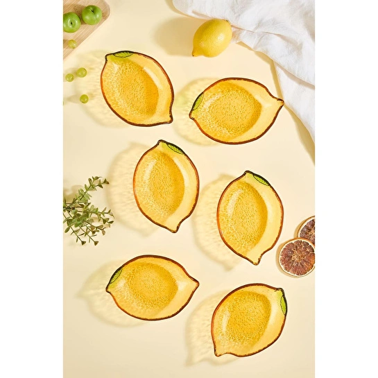 Lora Bianca Citrus 6'lı Limon Formlu Cam Mini Çerez/meyve/meze Kasesi Seti