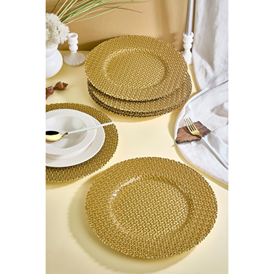 Lora Bianca Diamond 6'lı Gold Cam Supla Tabak Seti 32 Cm