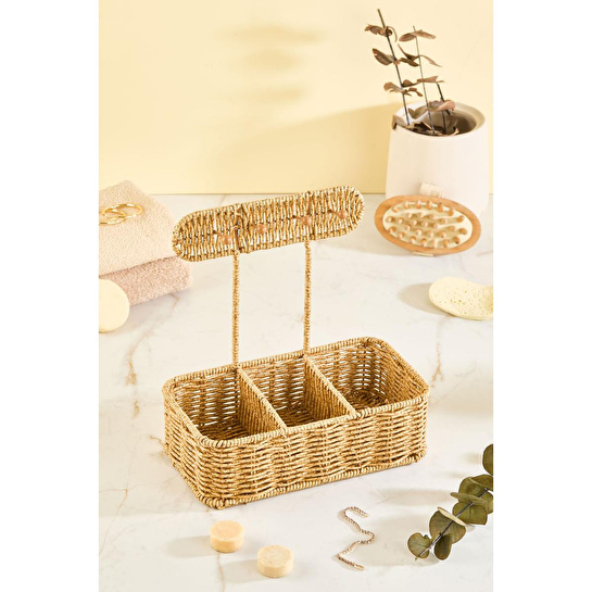 Lora Bianca Rattan Görünümlü Askılı 3 Bölmeli Çok Amaçlı Takı Ve Kozmetik Organizer