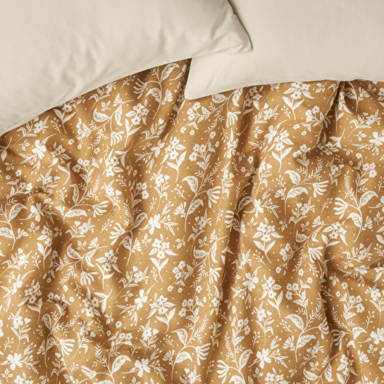 Bella Maison Heather Pamuklu Tek Kişilik Baskılı Pike Hardal (150x220 Cm)