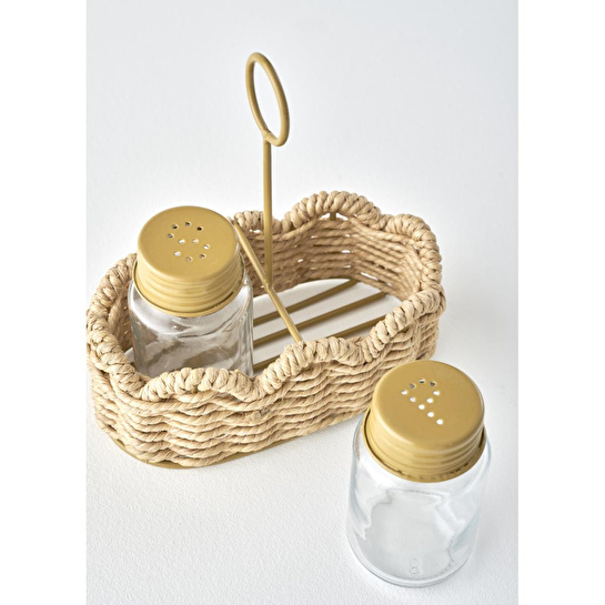 Bella Maison Scallop Cam Tuzluk Biberlik Seti Naturel (16,5x9,5x18 Cm) Koyu Bej