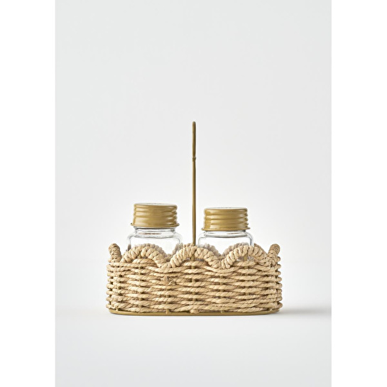 Bella Maison Scallop Cam Tuzluk Biberlik Seti Naturel (16,5x9,5x18 Cm) Koyu Bej
