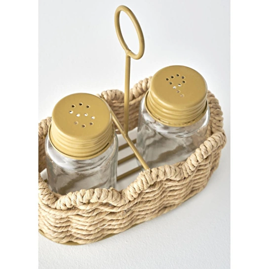 Bella Maison Scallop Cam Tuzluk Biberlik Seti Naturel (16,5x9,5x18 Cm) Koyu Bej
