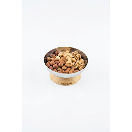 Bambum Mina - Bambu Altlıklı Çelik Sunum Tabağı 12cm