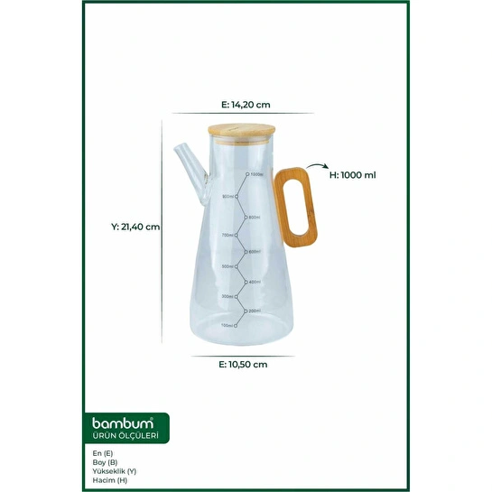 Bambum Olivra Bambu Kapaklı Cam Yağdanlık 1000ml