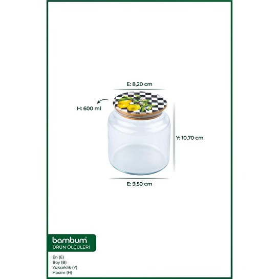 Bambum Zone Cam Saklama Kabı Limon Desenli Siyah 600ml