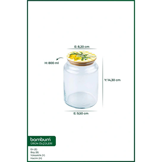 Bambum Zone Cam Saklama Kabı Limon Desenli Sarı 800ml