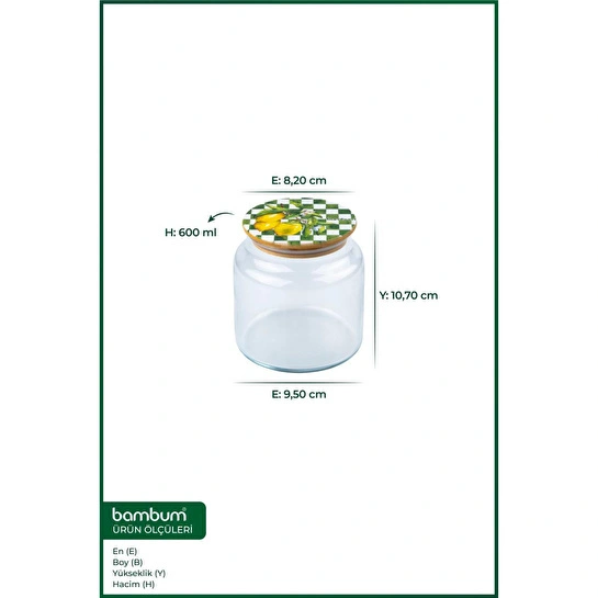 Bambum Zone Cam Saklama Kabı Limon Desenli Yeşil 600ml