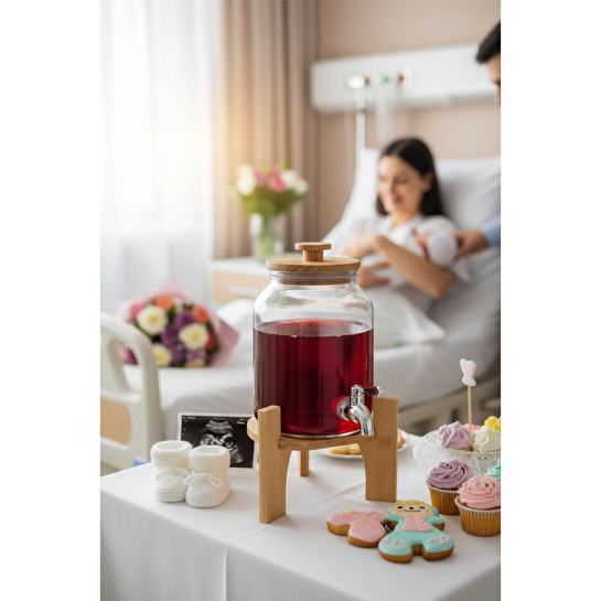 Bambum Fuente Ahşap Kapak Ve Bambu Standlı Cam Sebil 3l