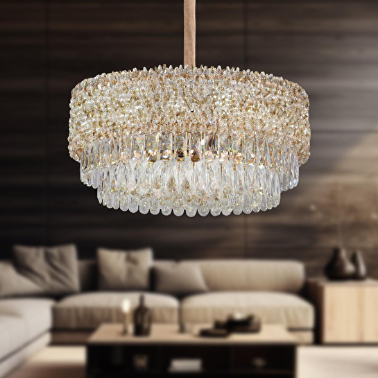 Apliqa Liana 60 Lik Gold Kaplamalı Modern Tasarım Salon Kristal Sarkıt Avize