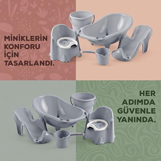 Wumboo 5'li Set Fileli Yenidoğan Küvet Seti Gri