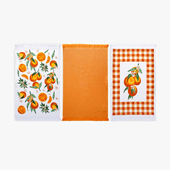 Green Black Orange 3'lü Mutfak Havlu Seti Baskılı 40x60