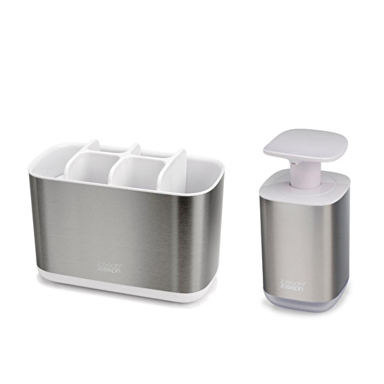 Joseph Joseph 2 Li Sıvı Sabunluk Ve Lavabo Düzenleme Seti - Beyaz Çelik