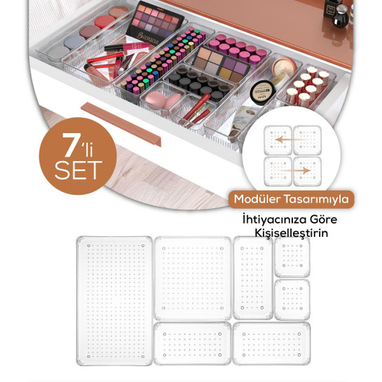 Vienev 7'li Çekmece Içi - Dolap Içi Banyo Makyaj Takı Düzenleyici Organizer