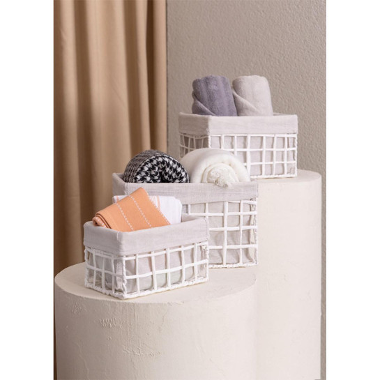The Mia Braid Hasır Organizer Sepet Beyaz 30x22x19 Cm