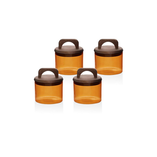 The Mia Akasya Kulplu Cam Kavanoz Seti Amber 4 Parça 350 Ml