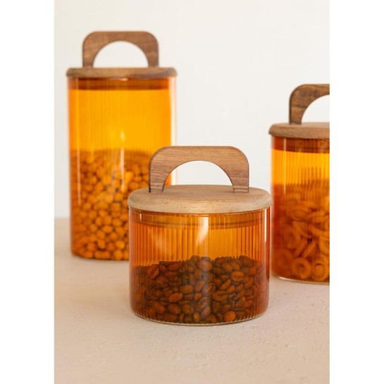 The Mia Akasya Kulplu Cam Kavanoz Seti Amber 4 Parça 350 Ml
