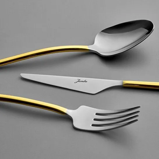 Jumbo 5100 Quartz Altın 12 Kişilik 84 Parça Çatal Kaşık Bıçak Takımı