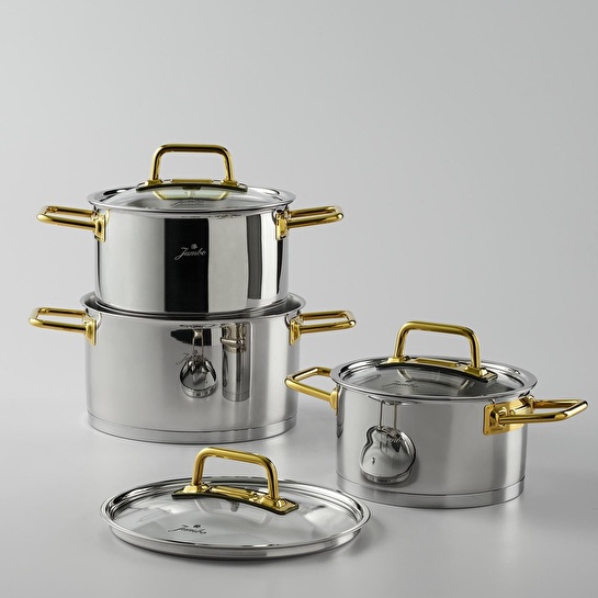 Jumbo Assos Midi 6 Parça İndüksiyon Tabanlı Titanyum Gold Tencere Takımı
