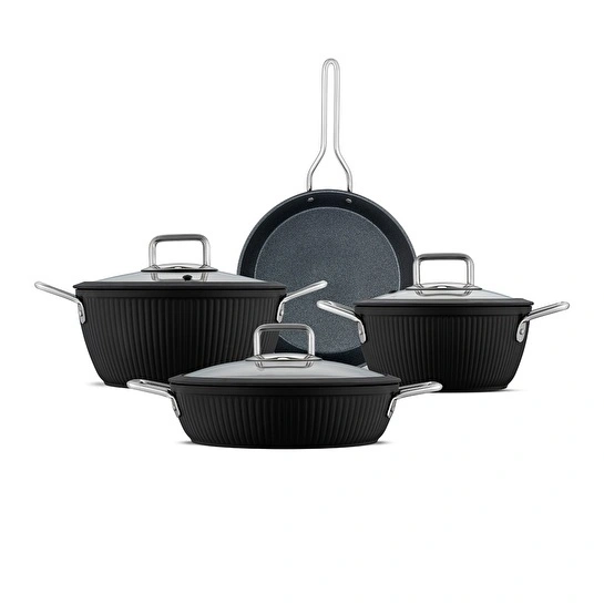 Jumbo Dublin Black 7 Parça İndüksiyon Tabanlı Granit Tencere Seti