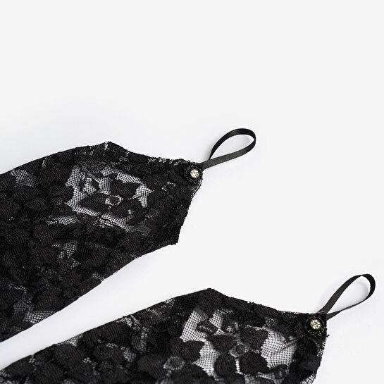 Flying Tiger Copenhagen Gotik Temalı Siyah Uzun Nakışlı Eldiven