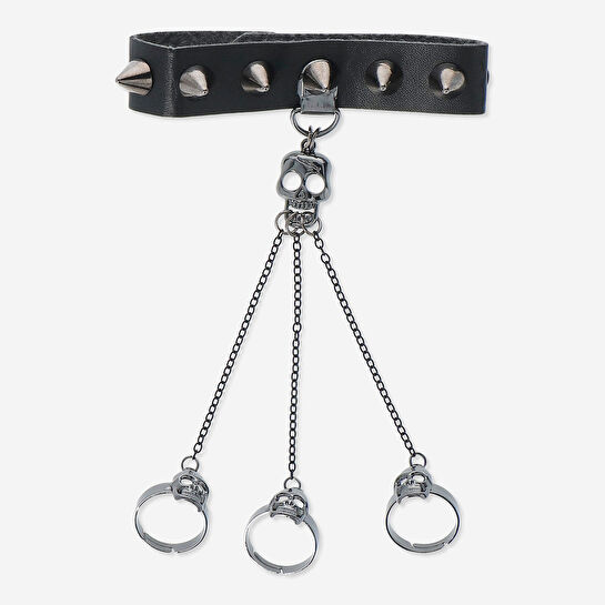 Flying Tiger Copenhagen Kurukafa Yüzüklü, Zincirli ve Zımbalı Siyah Bileklik